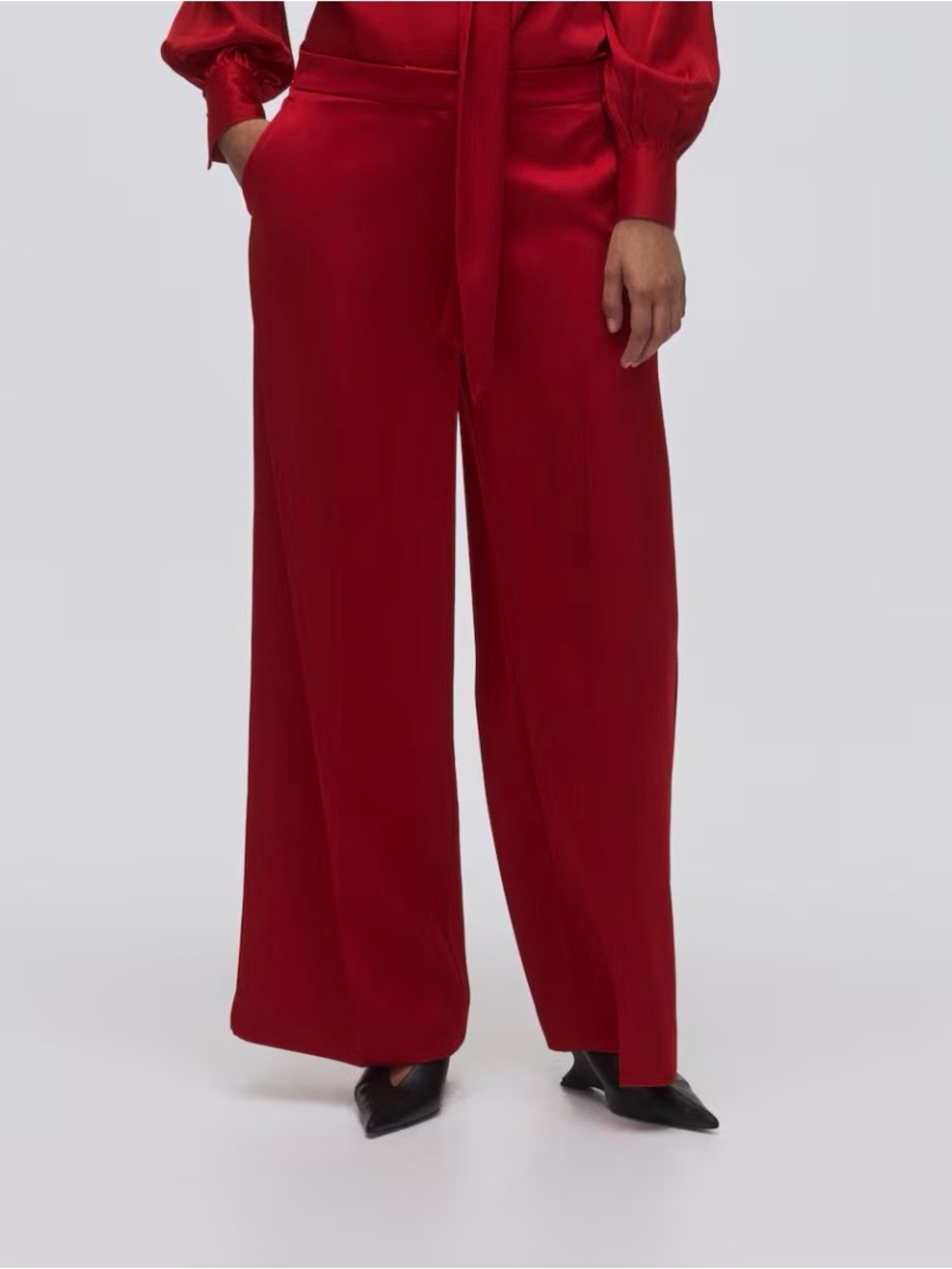 H&M Wide-Leg Satin Red Trousers
